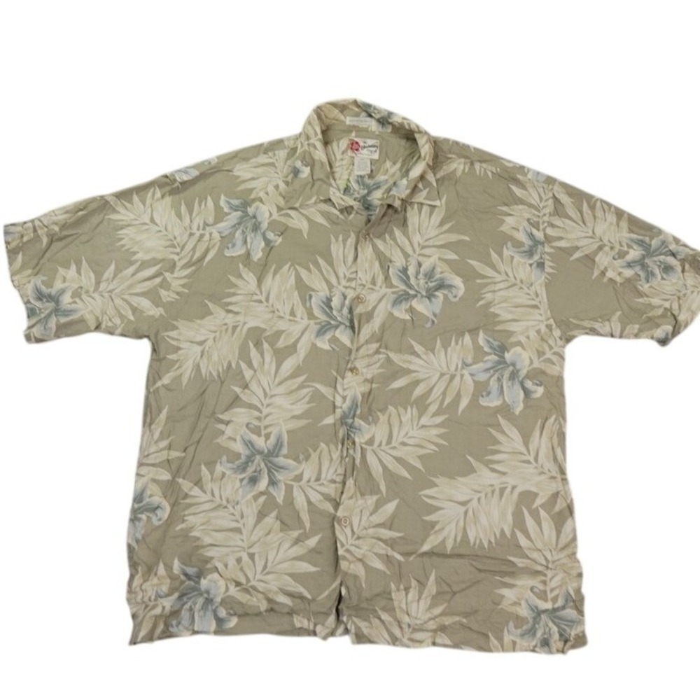 Hilo Hattie Floral Button Down Shirt Men XXL Green Tropical‎ Aloha Rayon Coastal